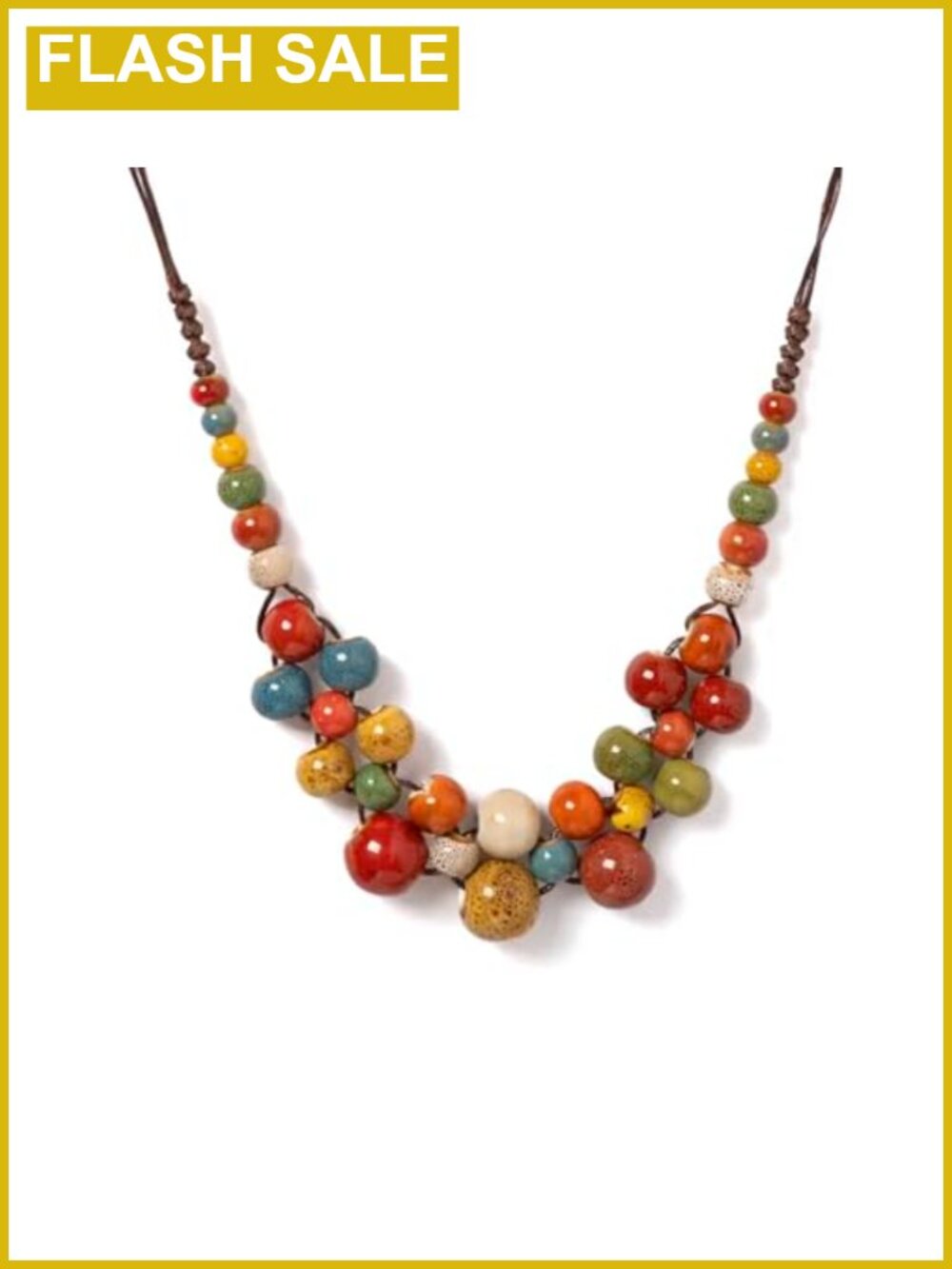 Handmade Boho Ceramic Beaded Necklace Adjustable Cord Women's Statement